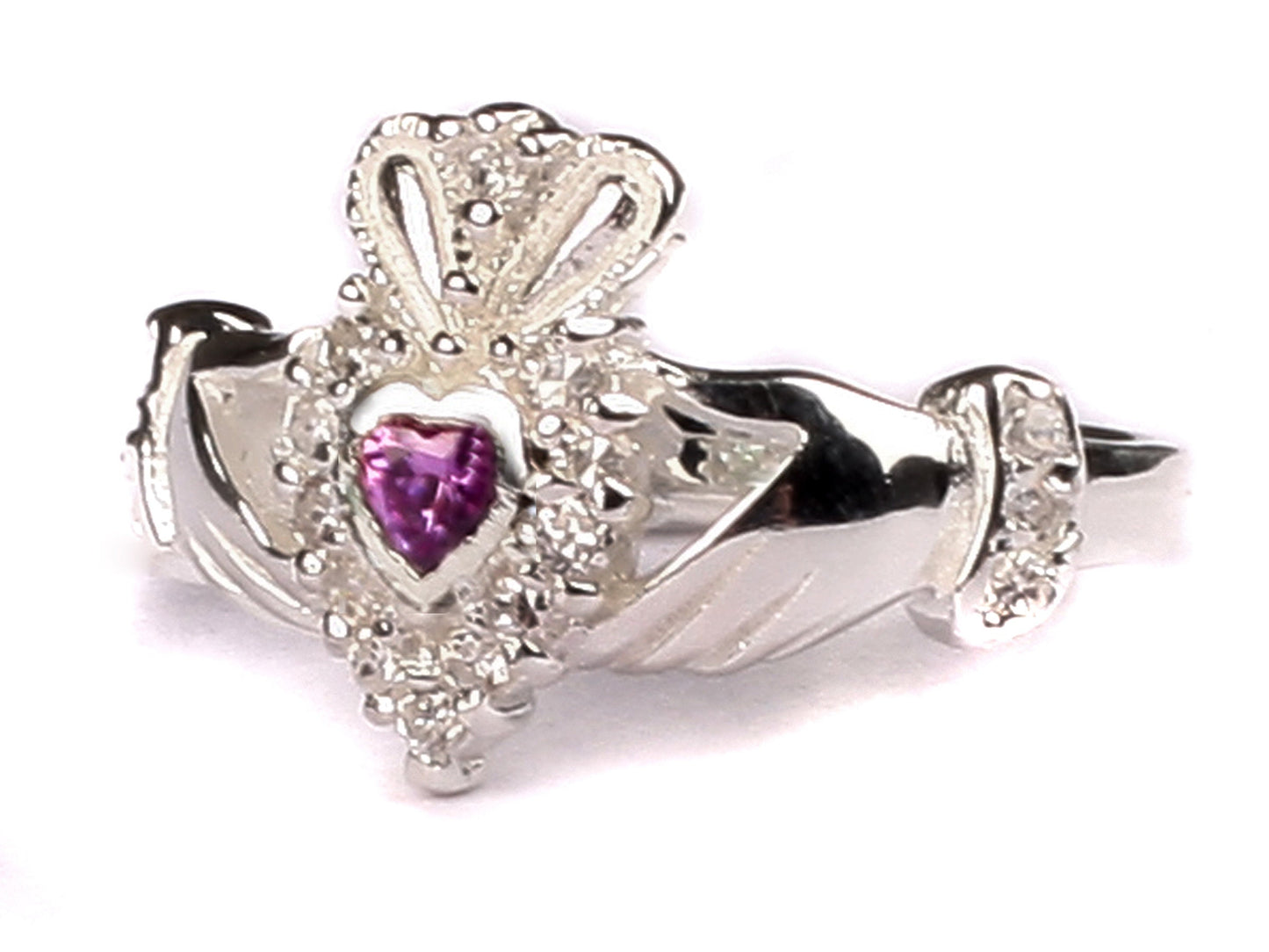Claddagh Cubic Zirconia Birthstone Silver Ring Classic Irish Claddagh Ring Design