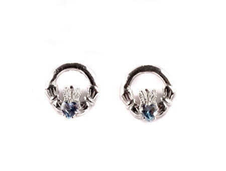 Kids Claddagh December Topaz Blue CZ BirthStone Earrings