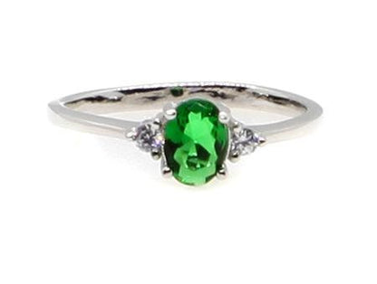Sterling Silver Gemstone Ring with White Cubic Zirconia Accents, Classic Design