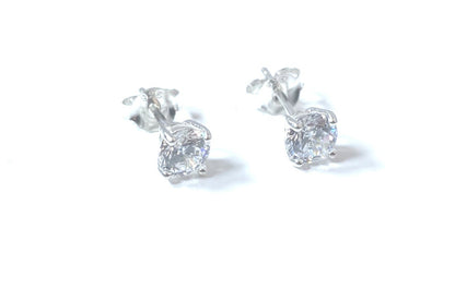Birthstone CZ Stone Set Round Stone Claw Silver Earrings Set for Everyday Wear