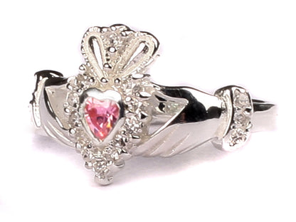 Claddagh Cubic Zirconia Birthstone Silver Ring Classic Irish Claddagh Ring Design