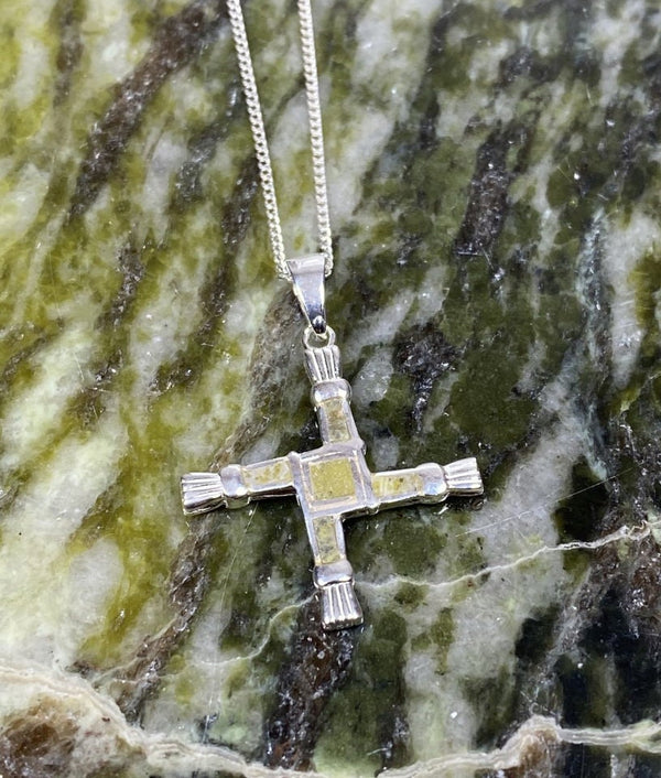 Connemara Marble Stone Set Sterling Silver St Bridgets Cross Pendant