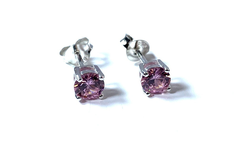 Birthstone CZ Stone Set Round Stone Claw Silver Earrings Set for Everyday Wear