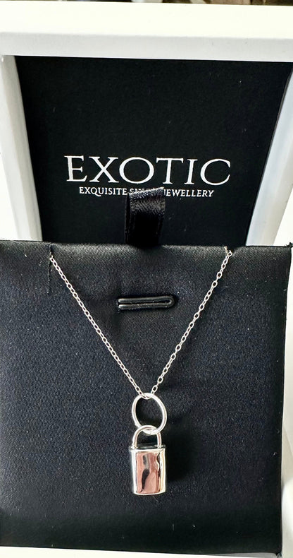 Padlock Sterling Silver Design Pendant and Chain Necklace for Everyday Wear