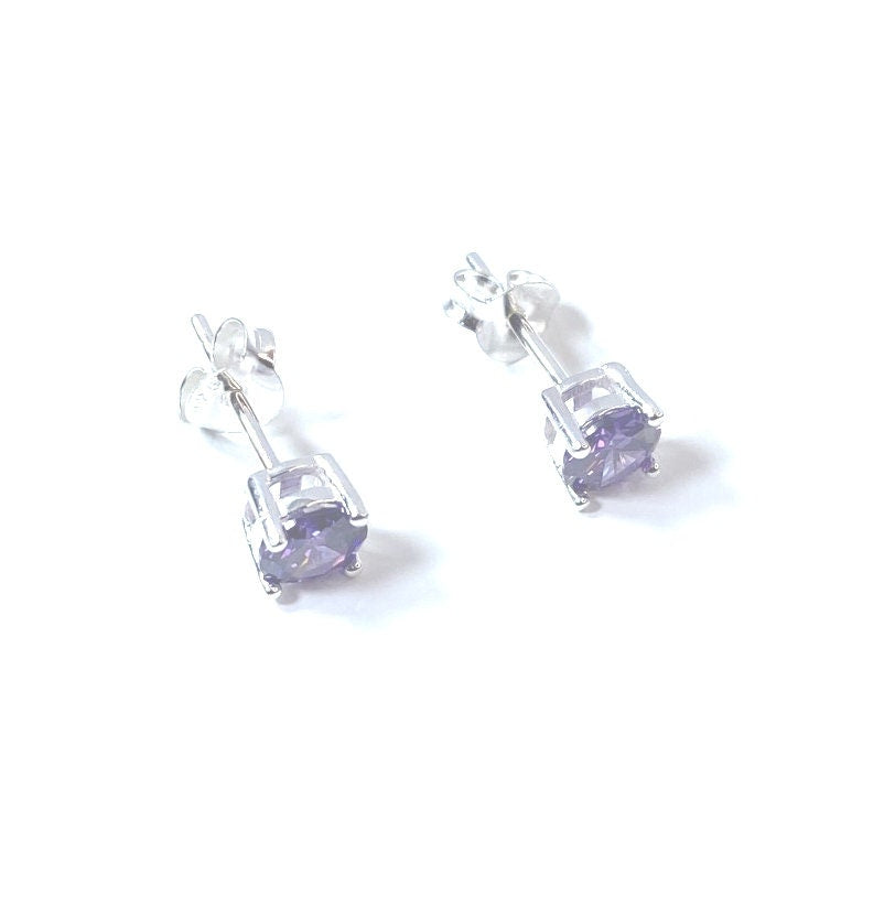 Birthstone CZ Stone Set Round Stone Claw Silver Earrings Set for Everyday Wear