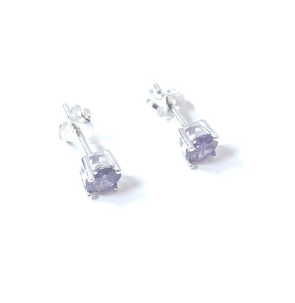 Birthstone CZ Stone Set Round Stone Claw Silver Earrings Set for Everyday Wear