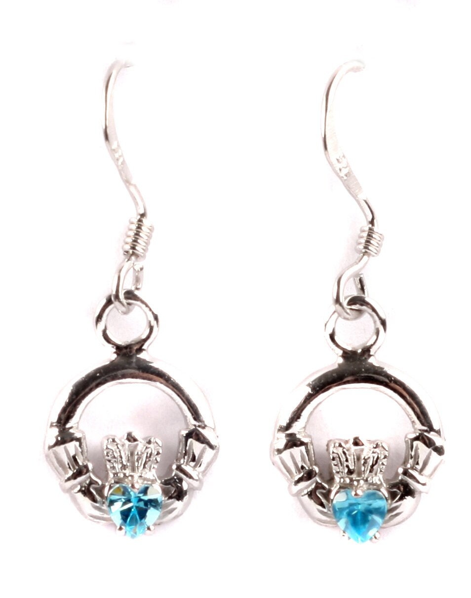 Claddagh BirthStone Kids Drop Earring Celtic Claddagh Design with Gem Accent