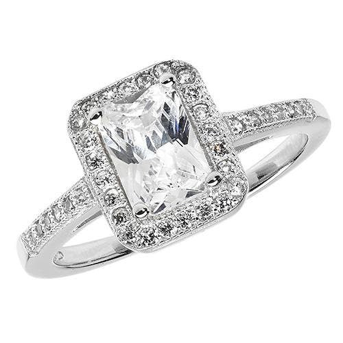 Sterling Silver Large Square Shape White CZ Ring