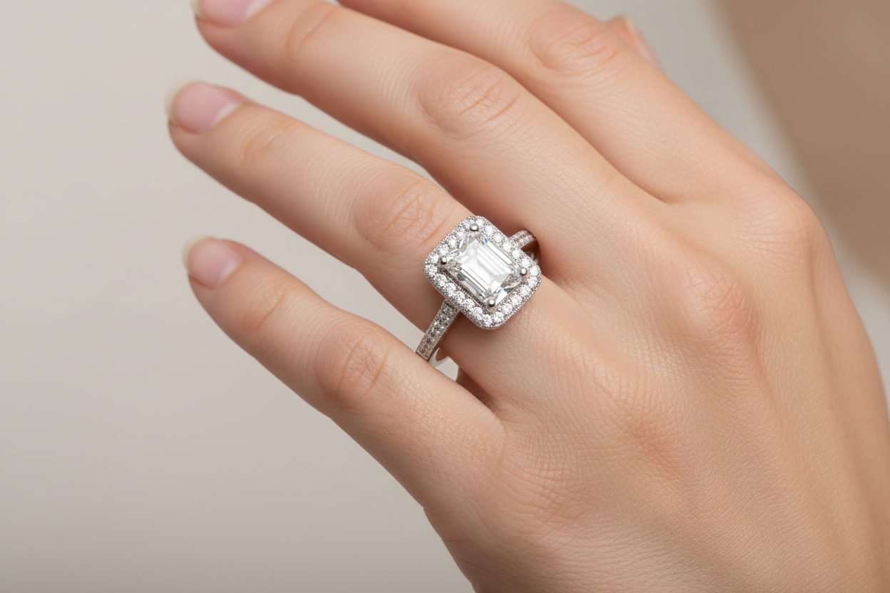 Sterling Silver Large Square Shape White CZ Ring