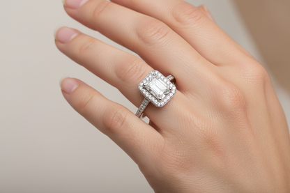 Sterling Silver Large Square Shape White CZ Ring