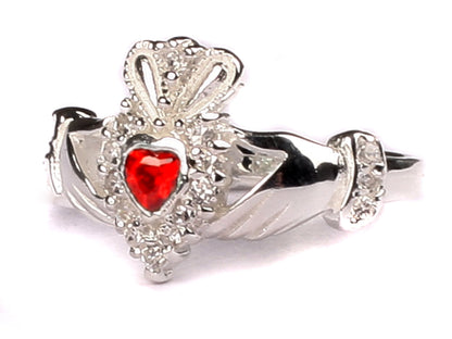 Claddagh Cubic Zirconia Birthstone Silver Ring Classic Irish Claddagh Ring Design