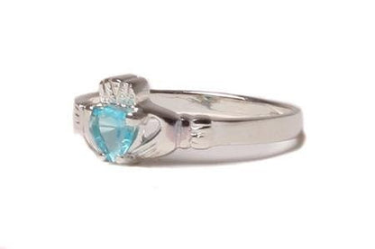 Claddagh Ring with CZ Birthstone Accent - Traditional Irish Claddagh Style Ring