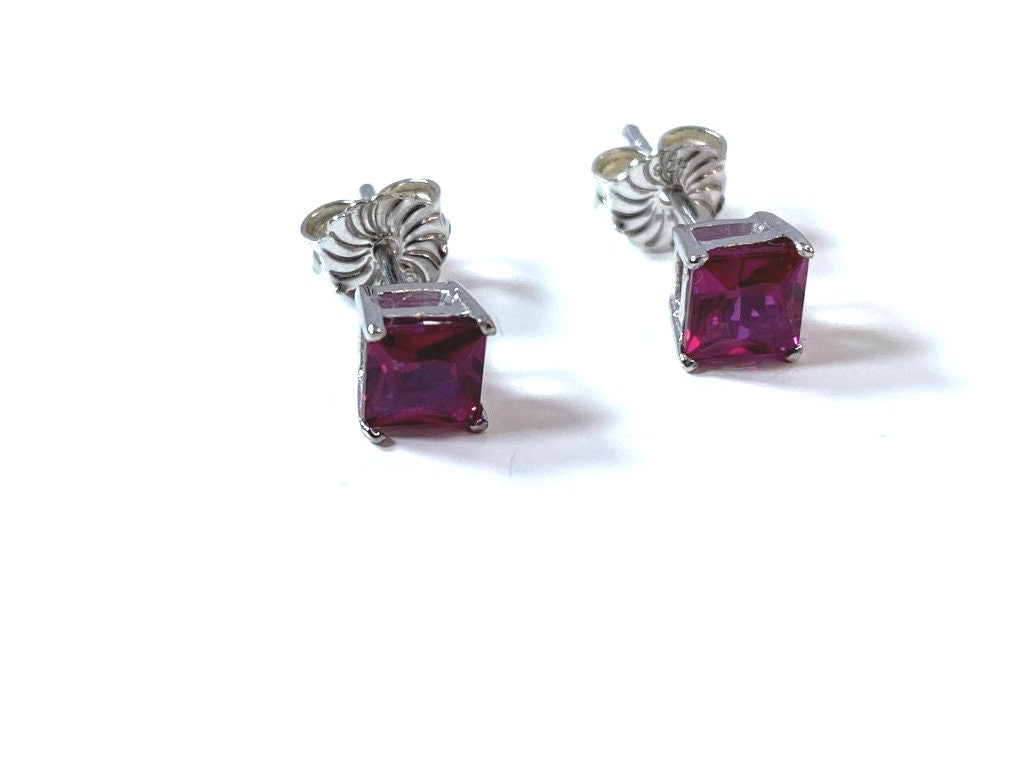 Birthstone CZ Square Stone Claw Silver Stud Earrings Classic Set