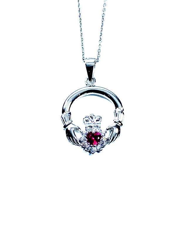 Claddagh Ruby Cz BirthStone July Birthstone Pendant