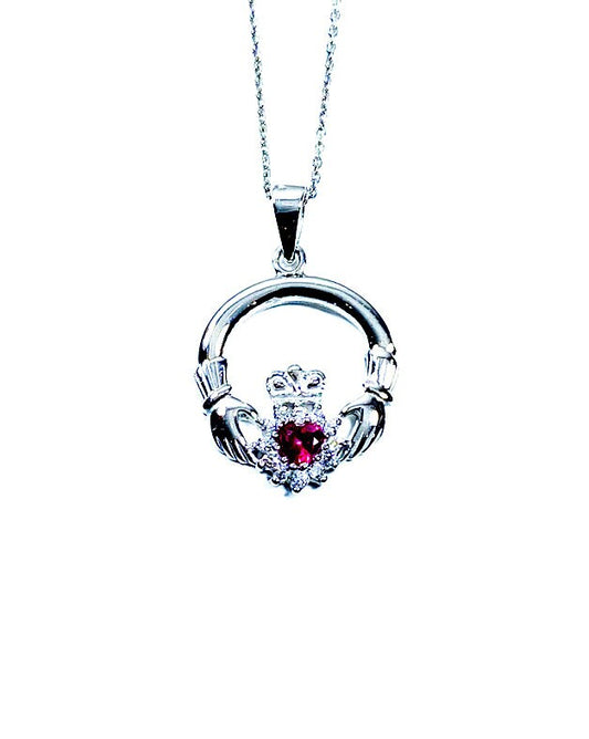 Claddagh Ruby Cz BirthStone July Birthstone Pendant