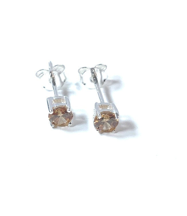 Birthstone CZ Stone Set Round Stone Claw Silver Earrings Set for Everyday Wear