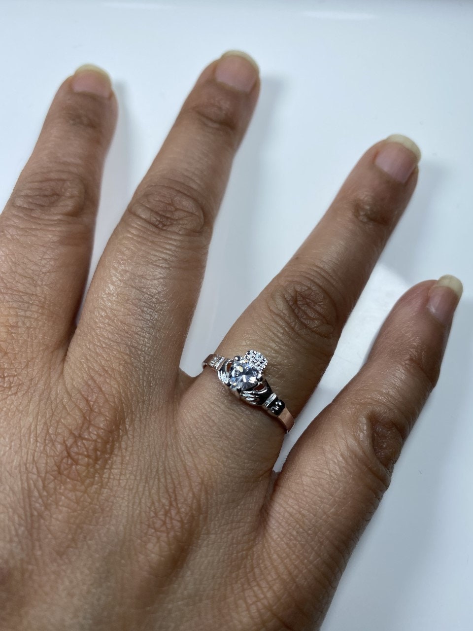 Claddagh Ring with CZ Birthstone Accent - Traditional Irish Claddagh Style Ring