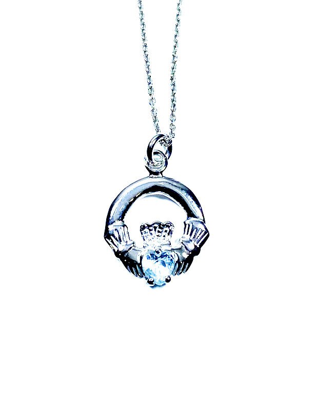 Claddagh Blue Topaz Cz December BirthStone Pendant