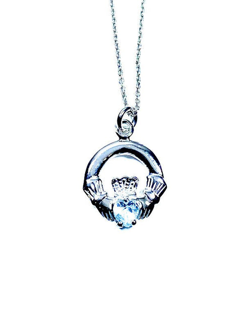 Claddagh Blue Topaz Cz December BirthStone Pendant