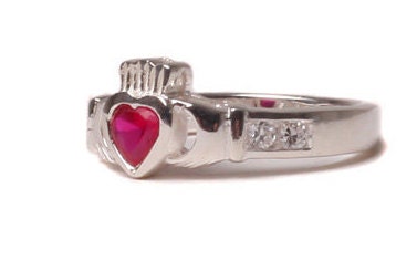 Claddagh Ring with CZ Birthstone Setting, Classic Irish Claddagh Love Knot Ring