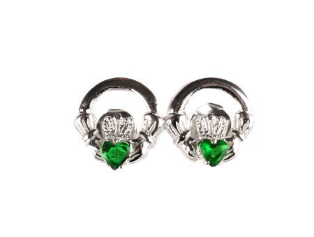 Kids Claddagh Emerald CZ May BirthStone Earrings