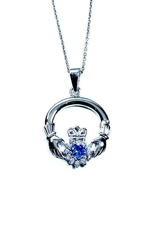 Claddagh Blue Topaz Cz BirthStone December Birthstone Pendant