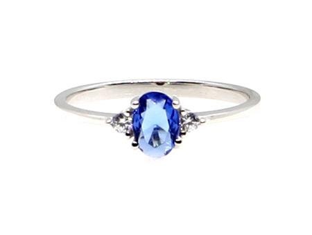 Sterling Silver Gemstone Ring with White Cubic Zirconia Accents, Classic Design