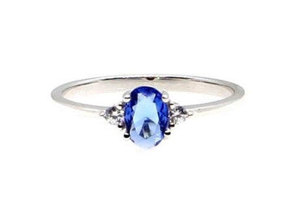 Sterling Silver Gemstone Ring with White Cubic Zirconia Accents, Classic Design