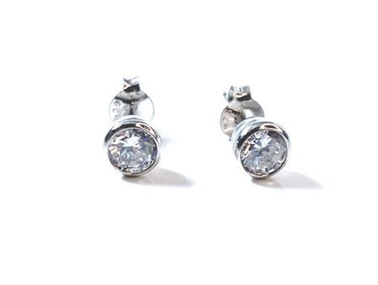 April Birthstone White CZ Stone Set Silver Earrings With Classic Round Design