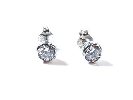 April Birthstone White CZ Stone Set Silver Earrings With Classic Round Design