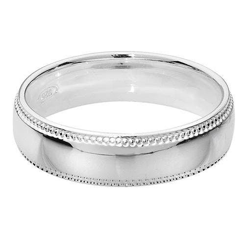 Wedding 4mm Silver Millgrain D Shape Band Ring