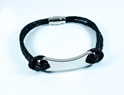 Men's Stainless Steel Black Leather Bracelet