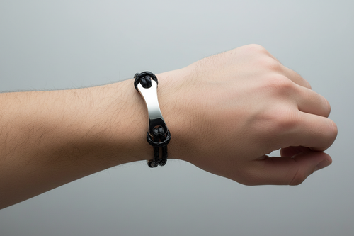 Men's Stainless Steel Black Leather Bracelet