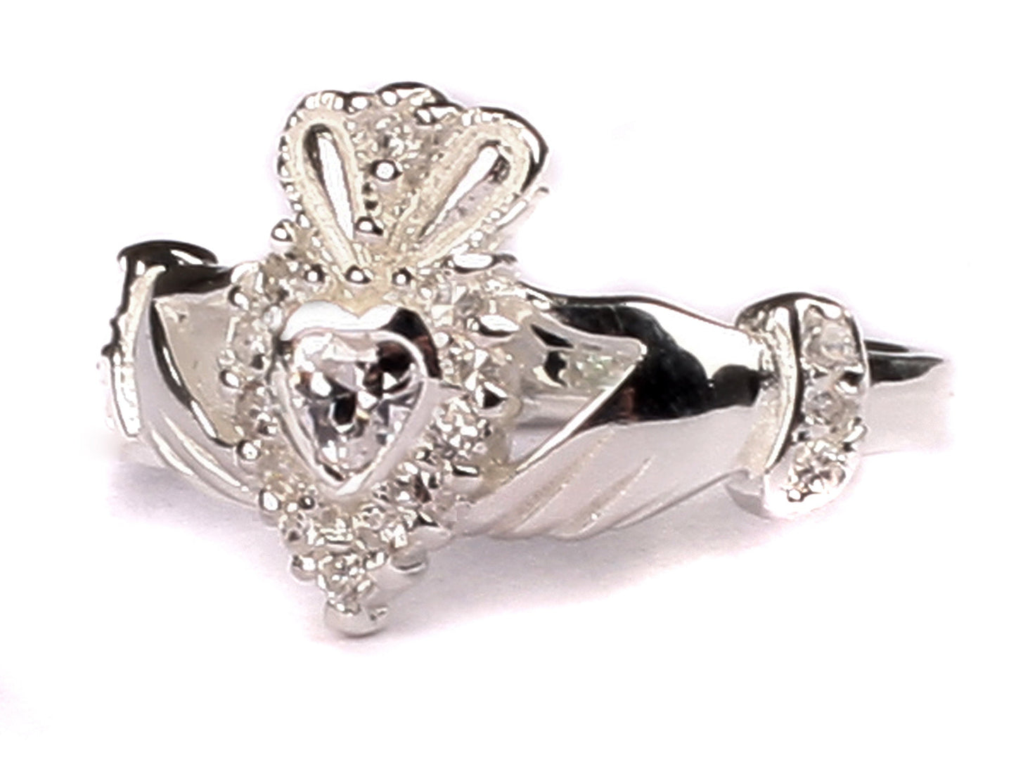 Claddagh Cubic Zirconia Birthstone Silver Ring Classic Irish Claddagh Ring Design