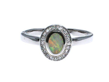 Opal & CZ Sterling Silver Ring