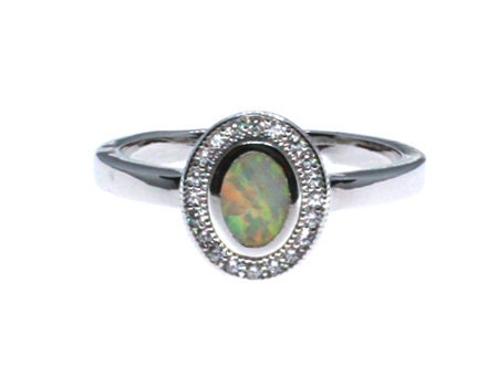 Opal & CZ Sterling Silver Ring