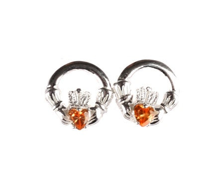 Kids Claddagh November Champagne CZ BirthStone Earrings