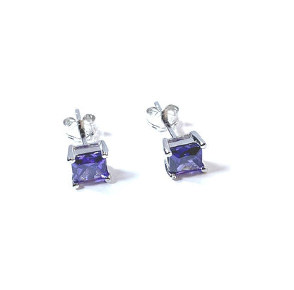 Birthstone CZ Square Stone Claw Silver Stud Earrings Classic Set