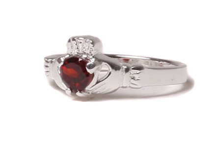 Claddagh Ring with CZ Birthstone Accent - Traditional Irish Claddagh Style Ring