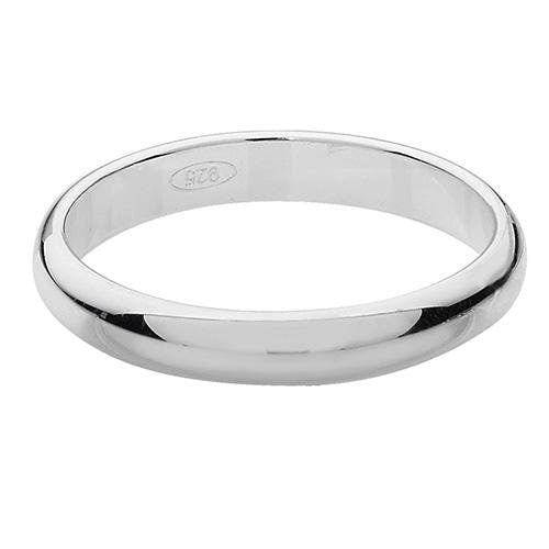 Wedding 3mm Silver Band Ring D Shape - Availbke in Sizes J-T