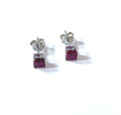 Birthstone CZ Square Stone Claw Silver Stud Earrings Classic Set