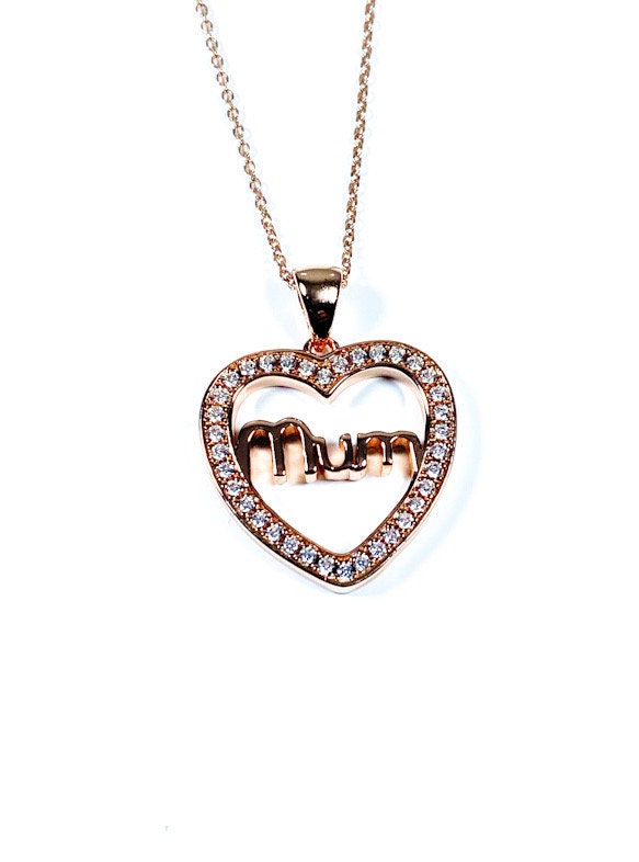 Sterling Silver Mum Design White Cubic Zirconia Pendant Necklace Gift Jewellery