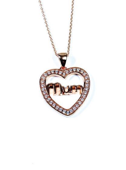 Sterling Silver Mum Design White Cubic Zirconia Pendant Necklace Gift Jewellery