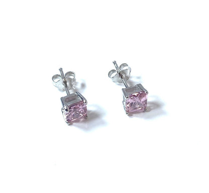 Birthstone CZ Square Stone Claw Silver Stud Earrings Classic Set