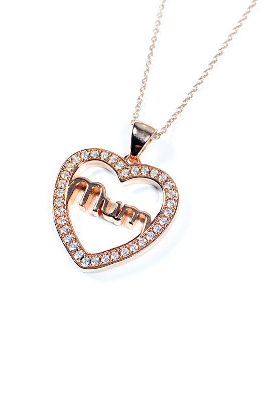 Sterling Silver Mum Design White Cubic Zirconia Pendant Necklace Gift Jewellery