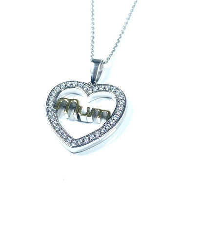 Sterling Silver Mum Design White Cubic Zirconia Pendant Necklace Gift Jewellery