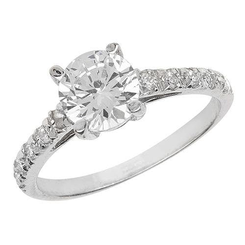 Sterling Silver Large Round Shape White CZ Stone Ring