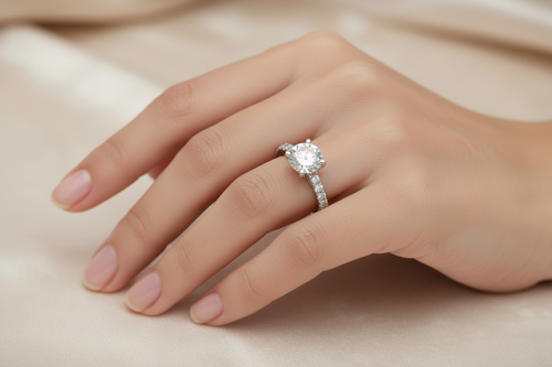 Sterling Silver Large Round Shape White CZ Stone Ring