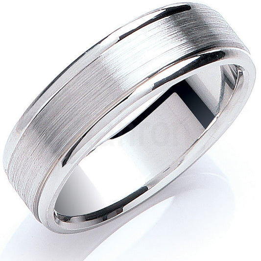 Men's 6mm Silver Track Edge Matt Wedding Ring