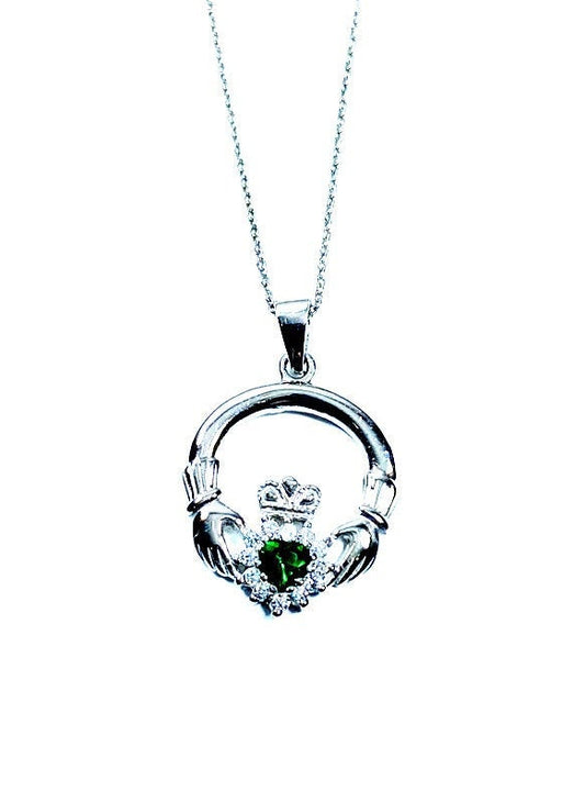 Claddagh Emerald Green Cz BirthStone May Birthstone Pendant